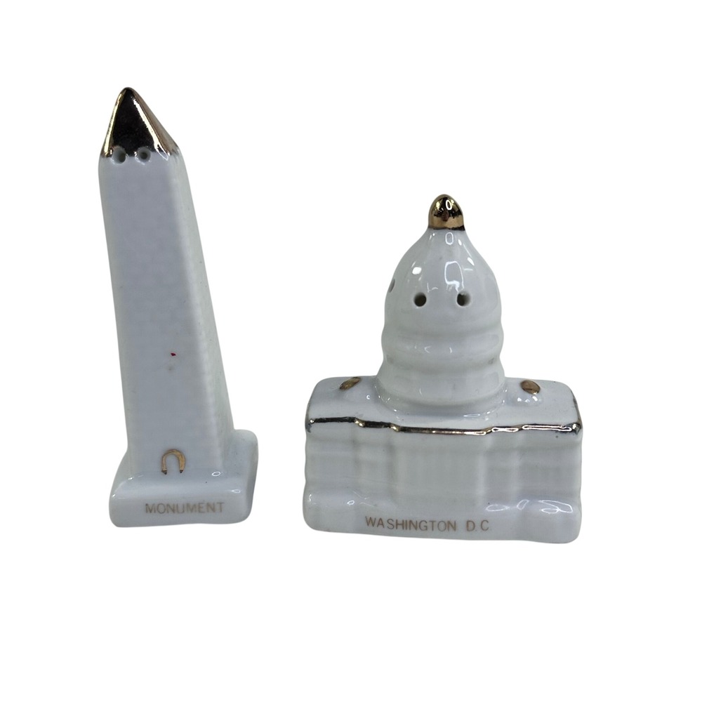 Vintage Washington DC Salt and Pepper Shakers Capitol Monument Ceramic Gold Trim